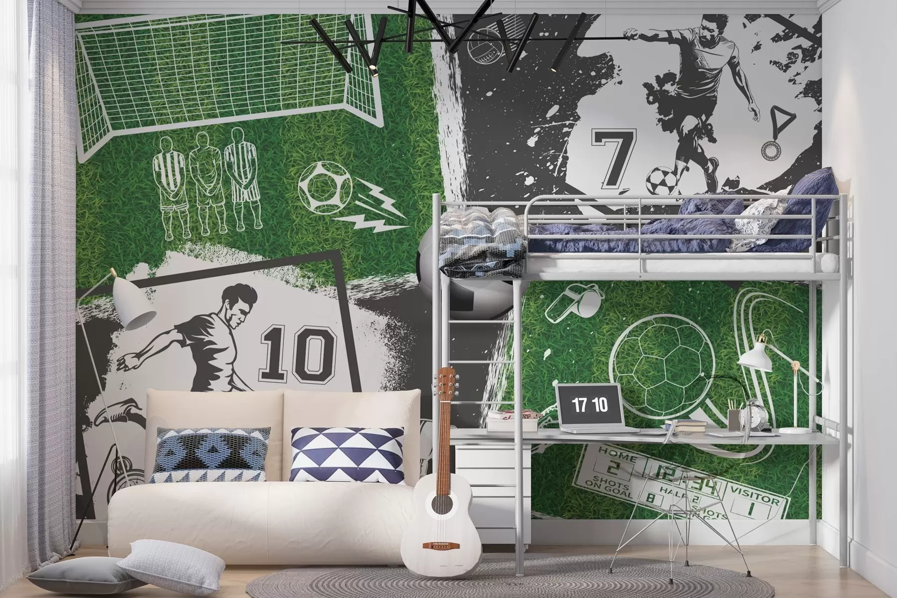 Fototapet Fotbollsspelare, boll och plan w03121