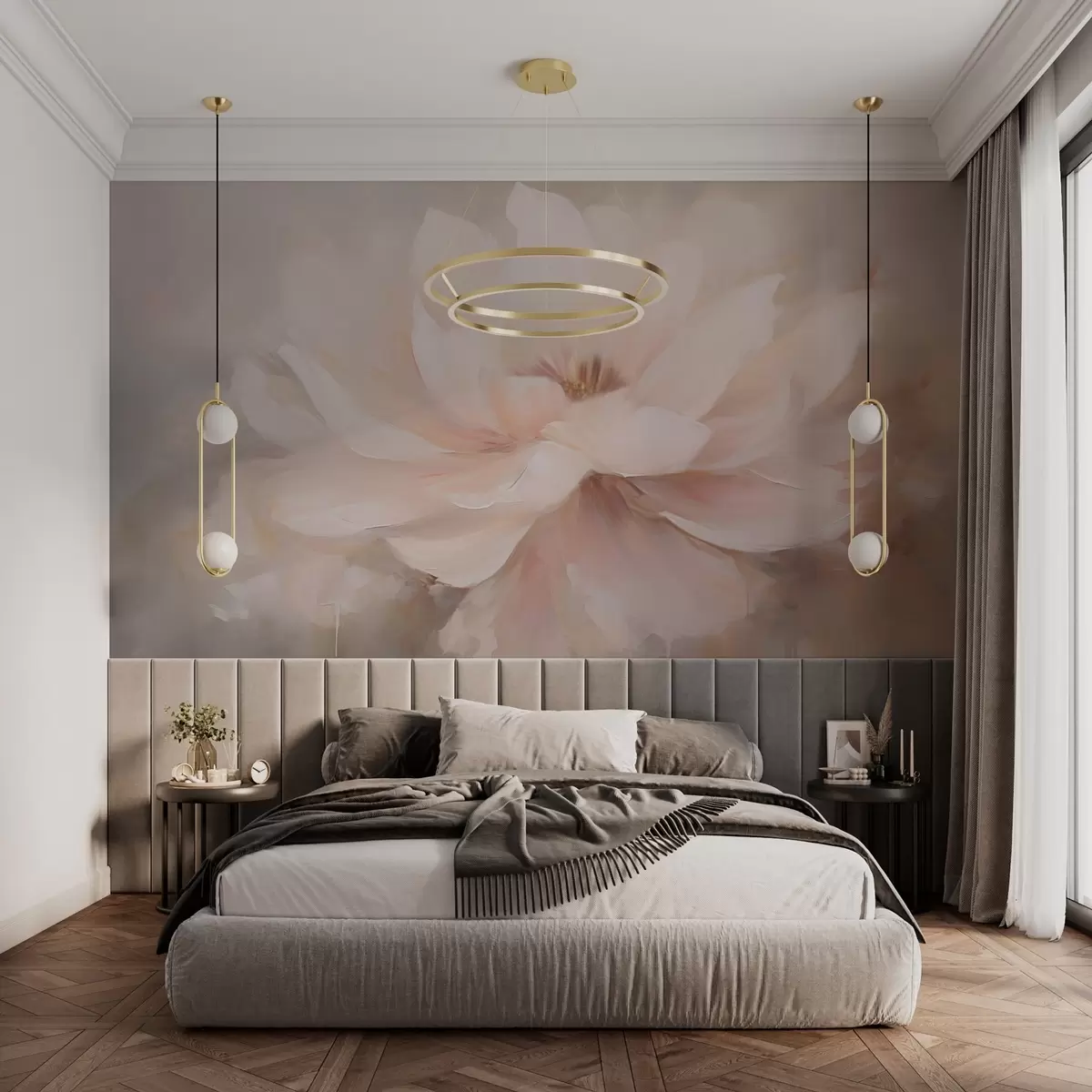 Fototapet Delikat blomma på grungevägg w03130