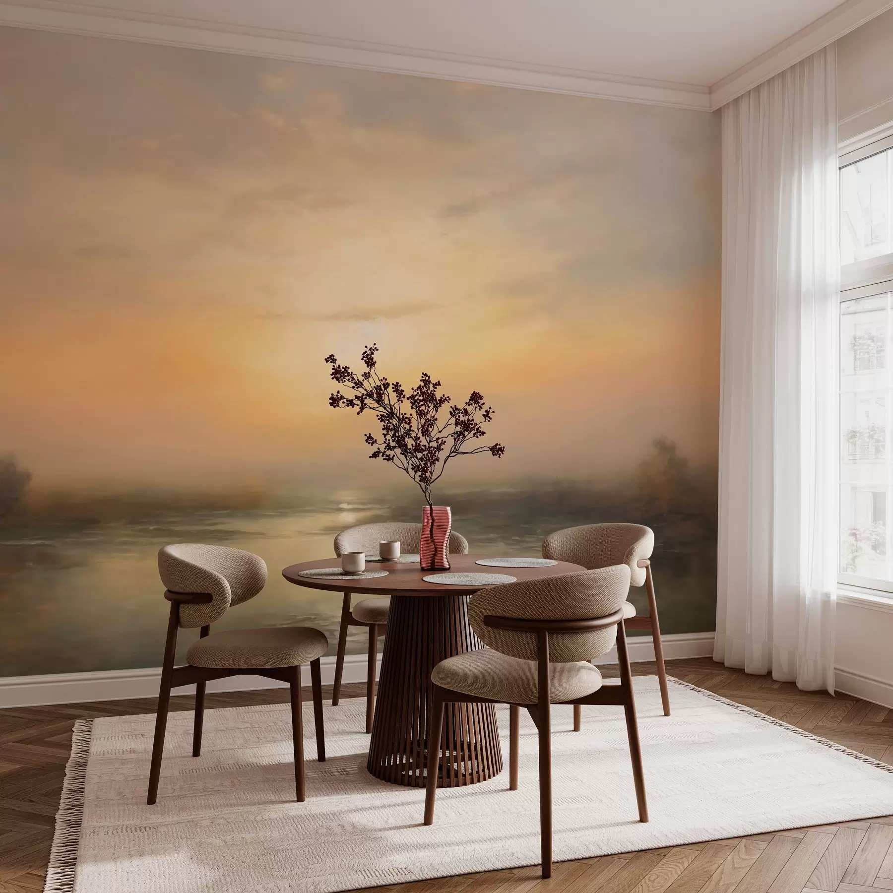 Fototapet Charmigt landskap i solnedgång w03132