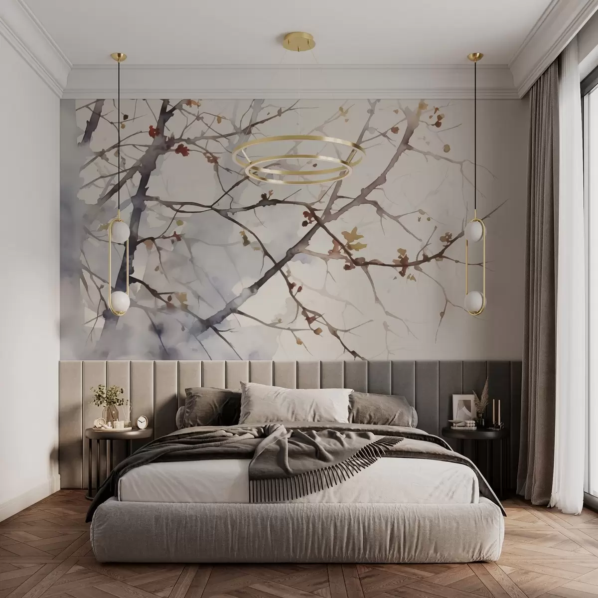 Fototapet Trädgrenar silhuetter imitation akvarell w03177