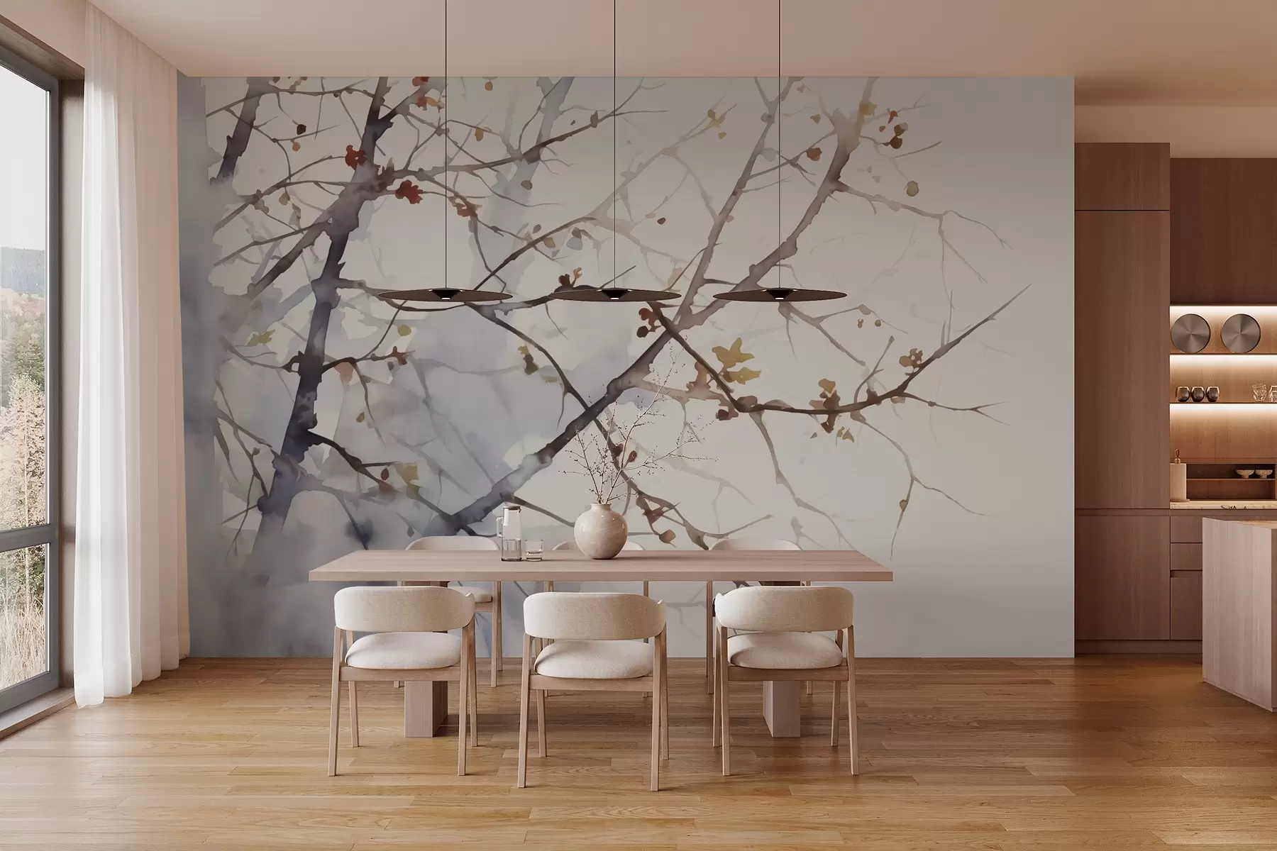 Fototapet Trädgrenar silhuetter imitation akvarell w03177