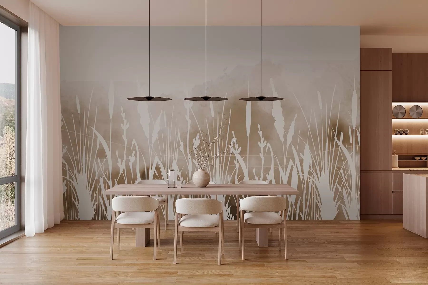 Fototapet Silhuetter av ängsväxter på ljus bakgrund w03134