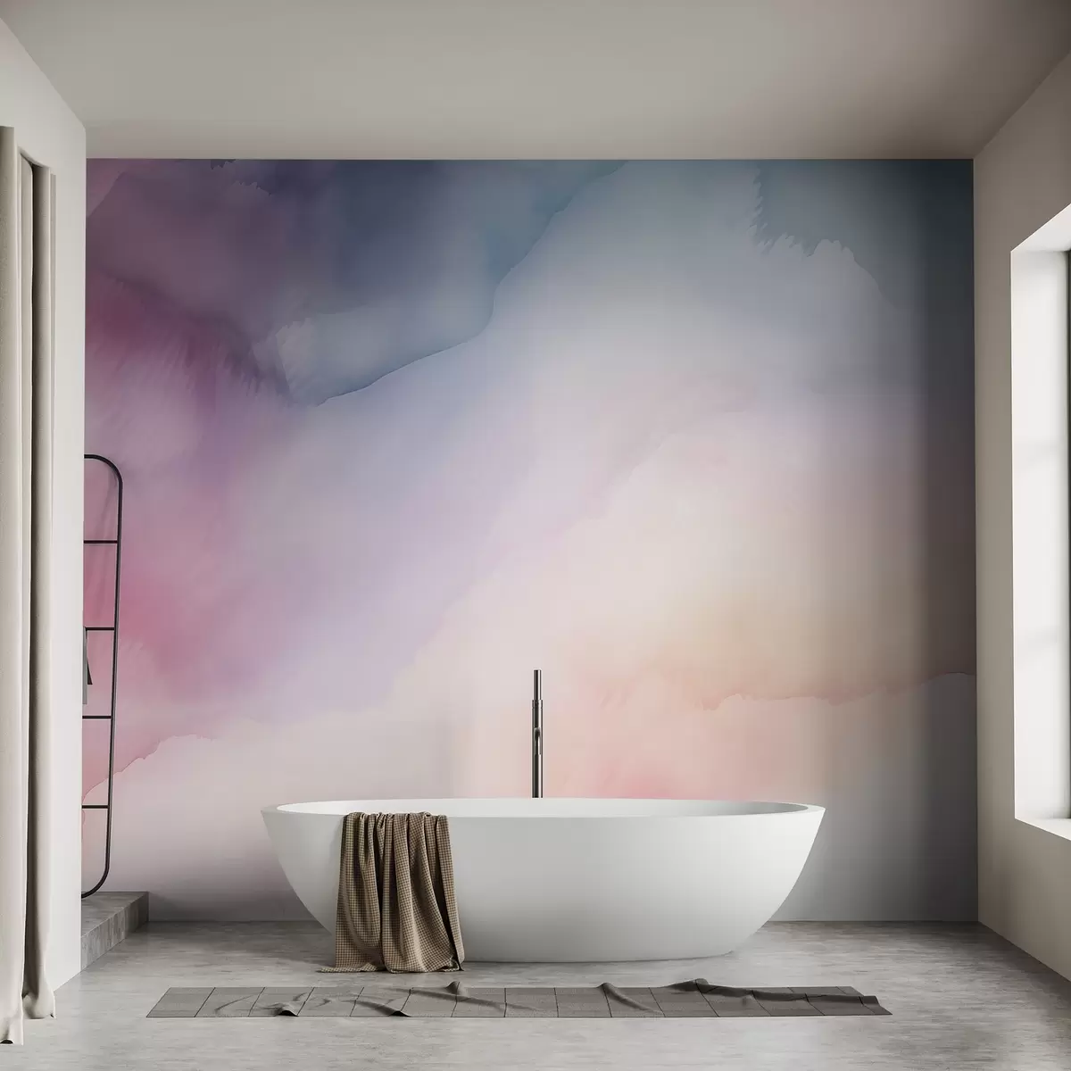 Fototapet Abstrakt akvarellgradient i mjuka pastellfärger av rosa, blått och persika w03160