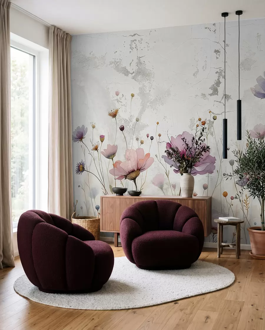 Fototapet Akvarellblommor i grungestil w03192
