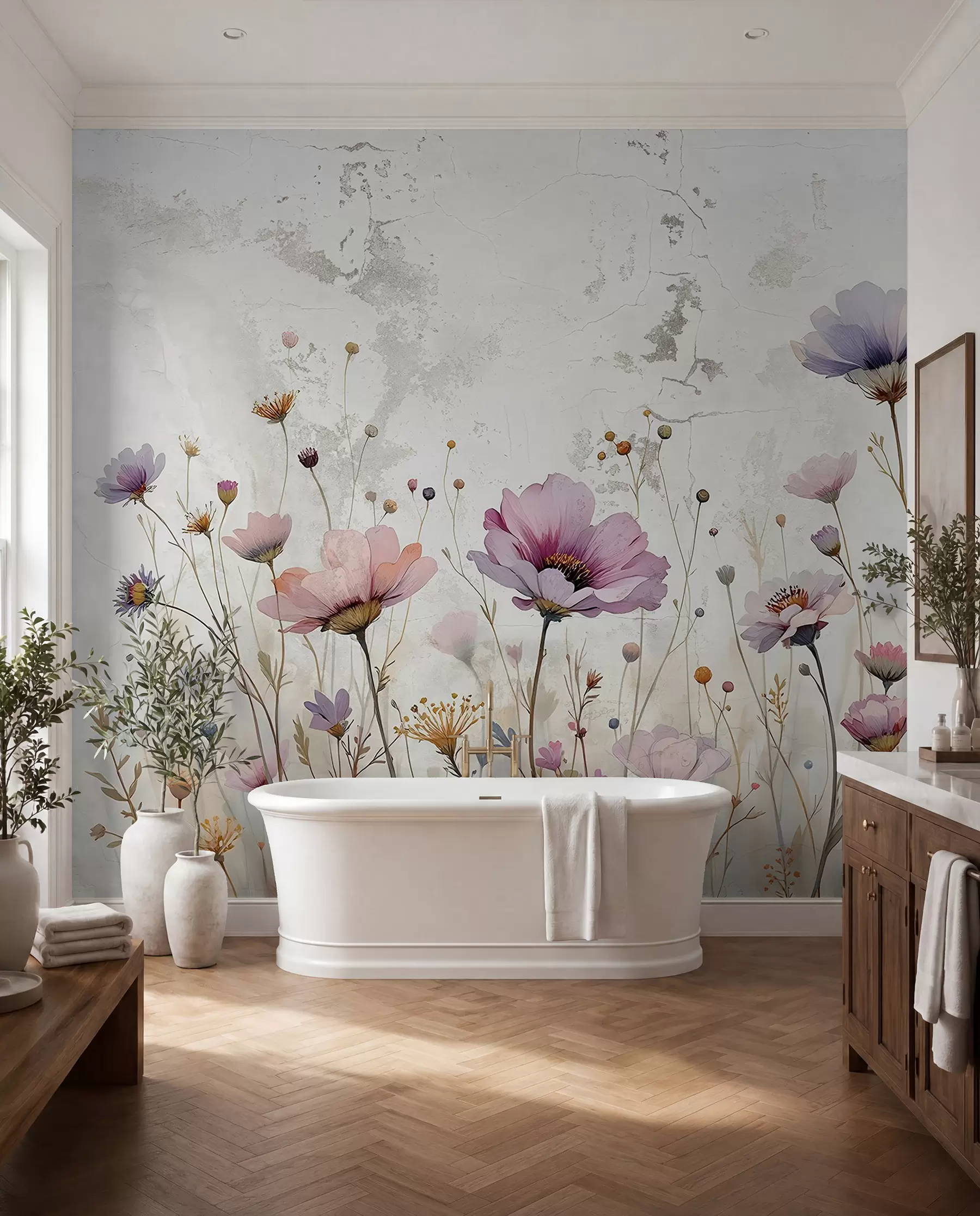 Fototapet Akvarellblommor i grungestil w03192