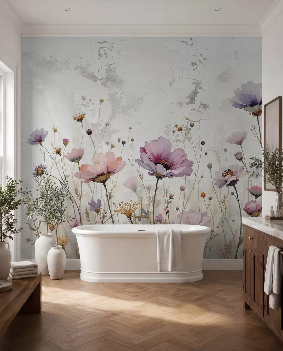 Fototapet Akvarellblommor i grungestil w03192