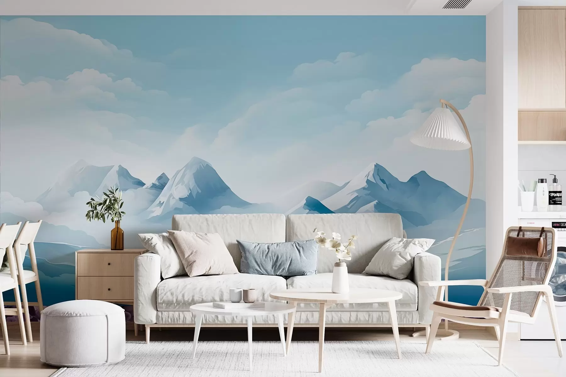 Fototapet Minimalistiska blå moln och berg, iskallt väder w08811