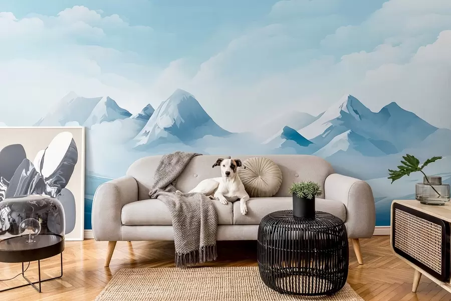 Fototapet Minimalistiska blå moln och berg, iskallt väder w08811