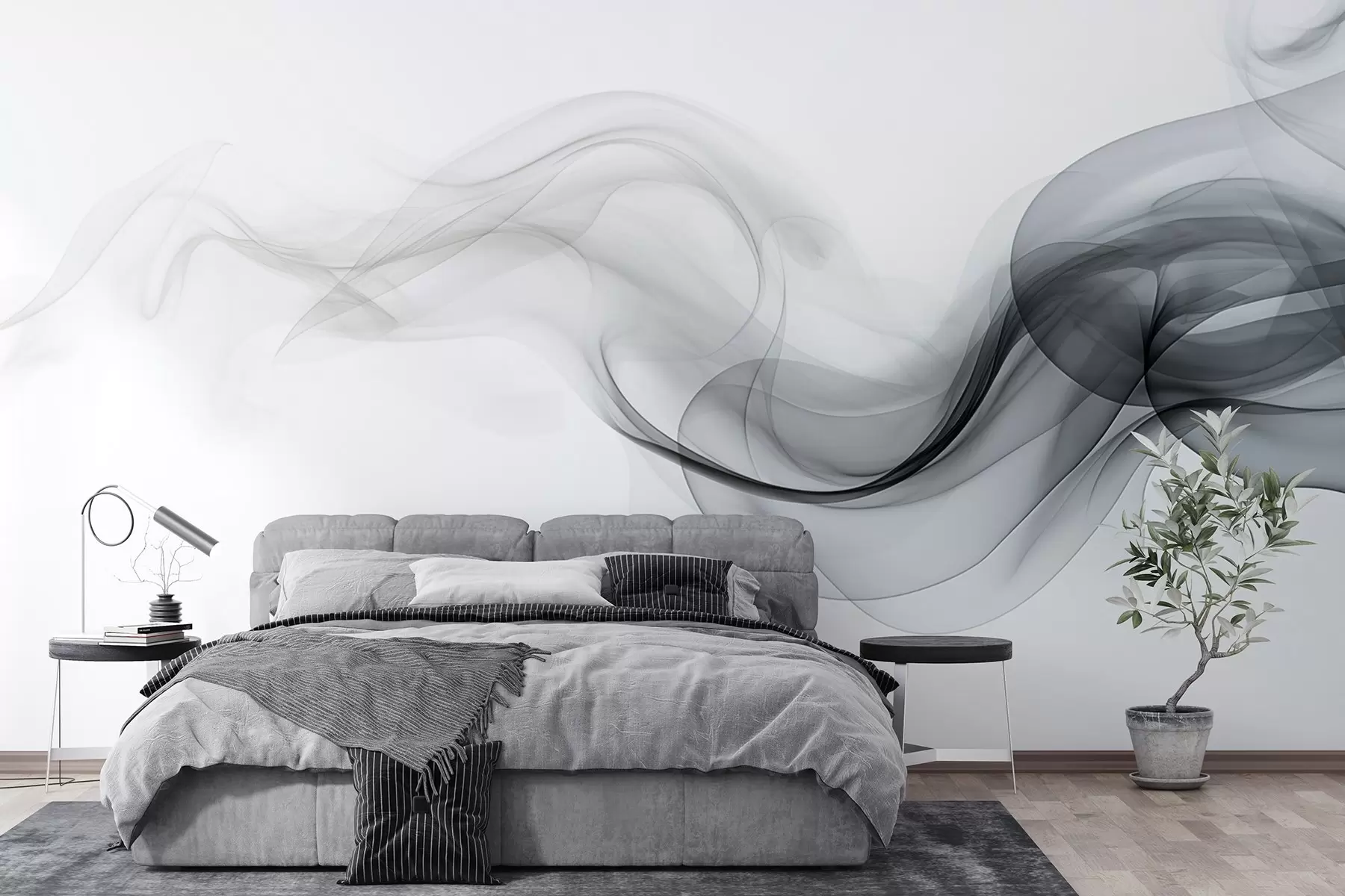 Fototapet Svart genomskinlig rök, en abstrakt design på en vit bakgrund w08813