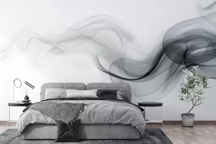 Fototapet Svart genomskinlig rök, en abstrakt design på en vit bakgrund w08813