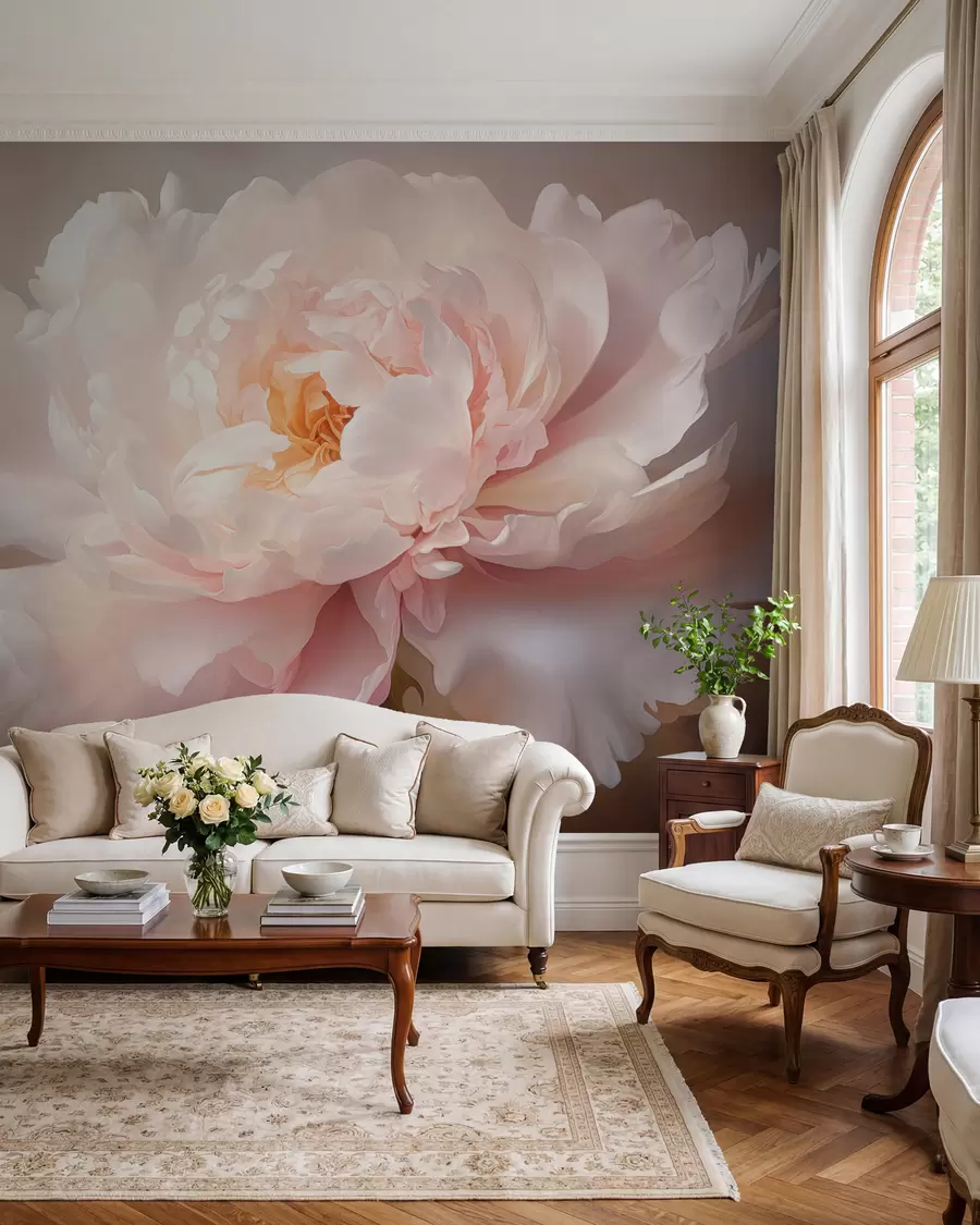 Fototapet Blommande pionblomma i en delikat färgpalett w03247