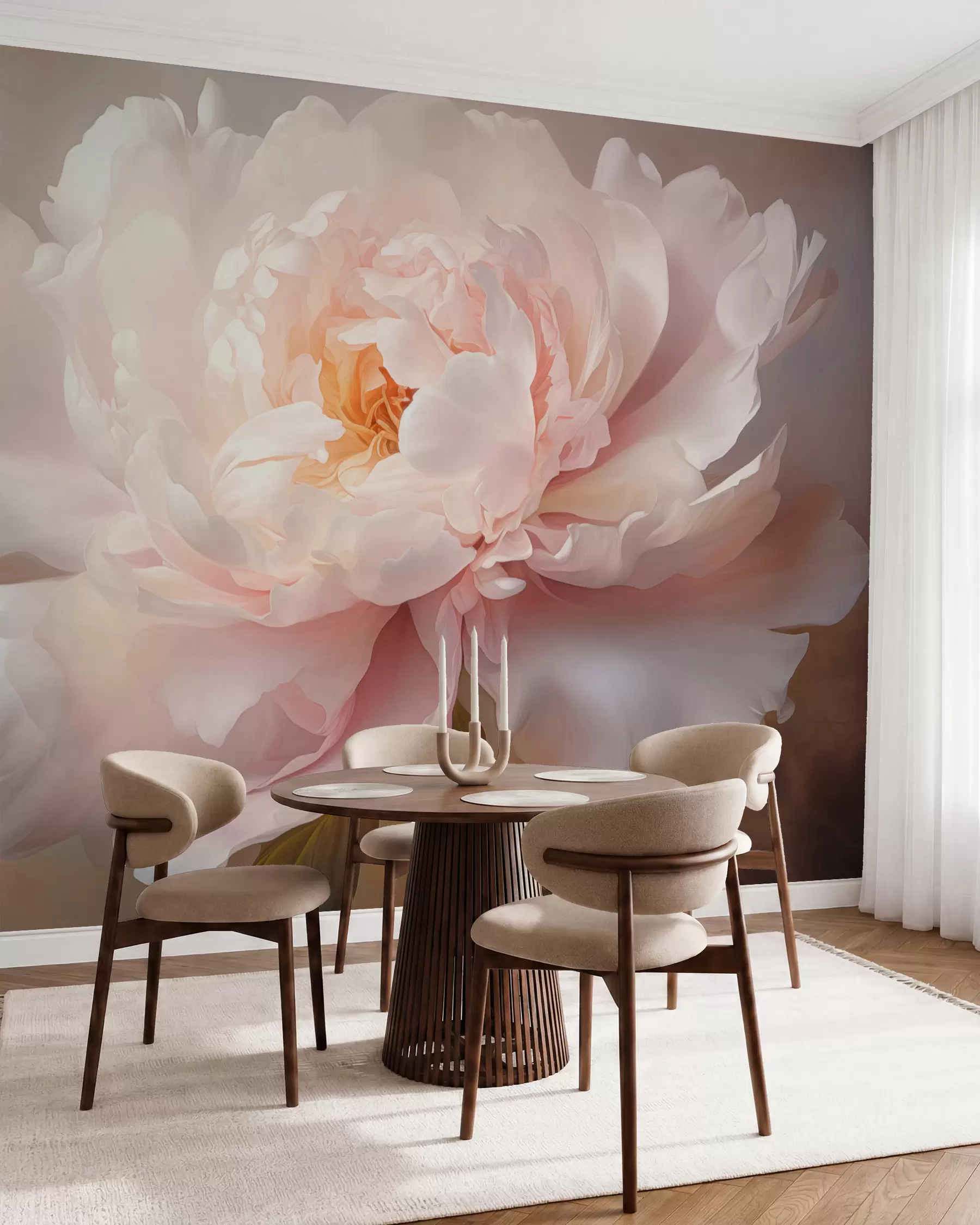 Fototapet Blommande pionblomma i en delikat färgpalett w03247