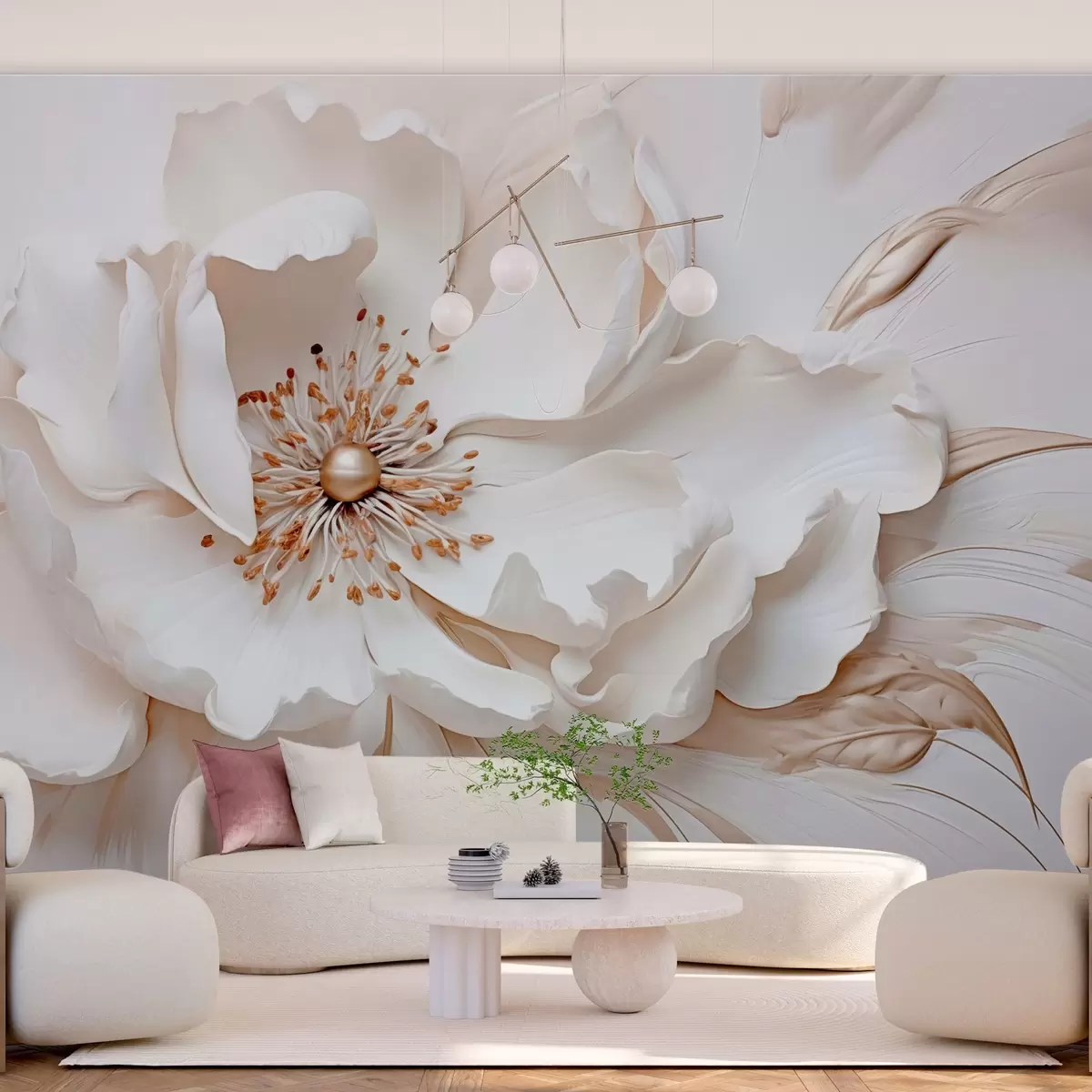 Fototapet Delikat blomma i pastellfärger i basreliefstil w03249v1