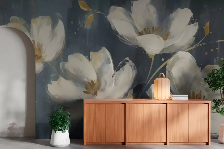 Fototapet Stora vita blommor w03228