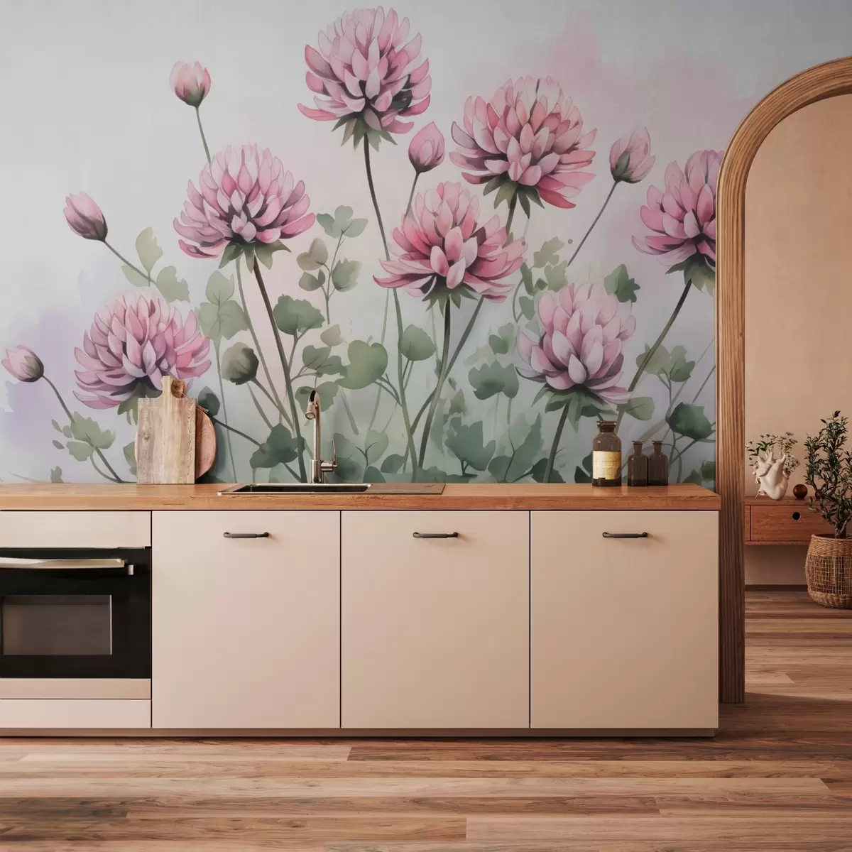 Fototapet Klöverblommor imitation akvarell w03264