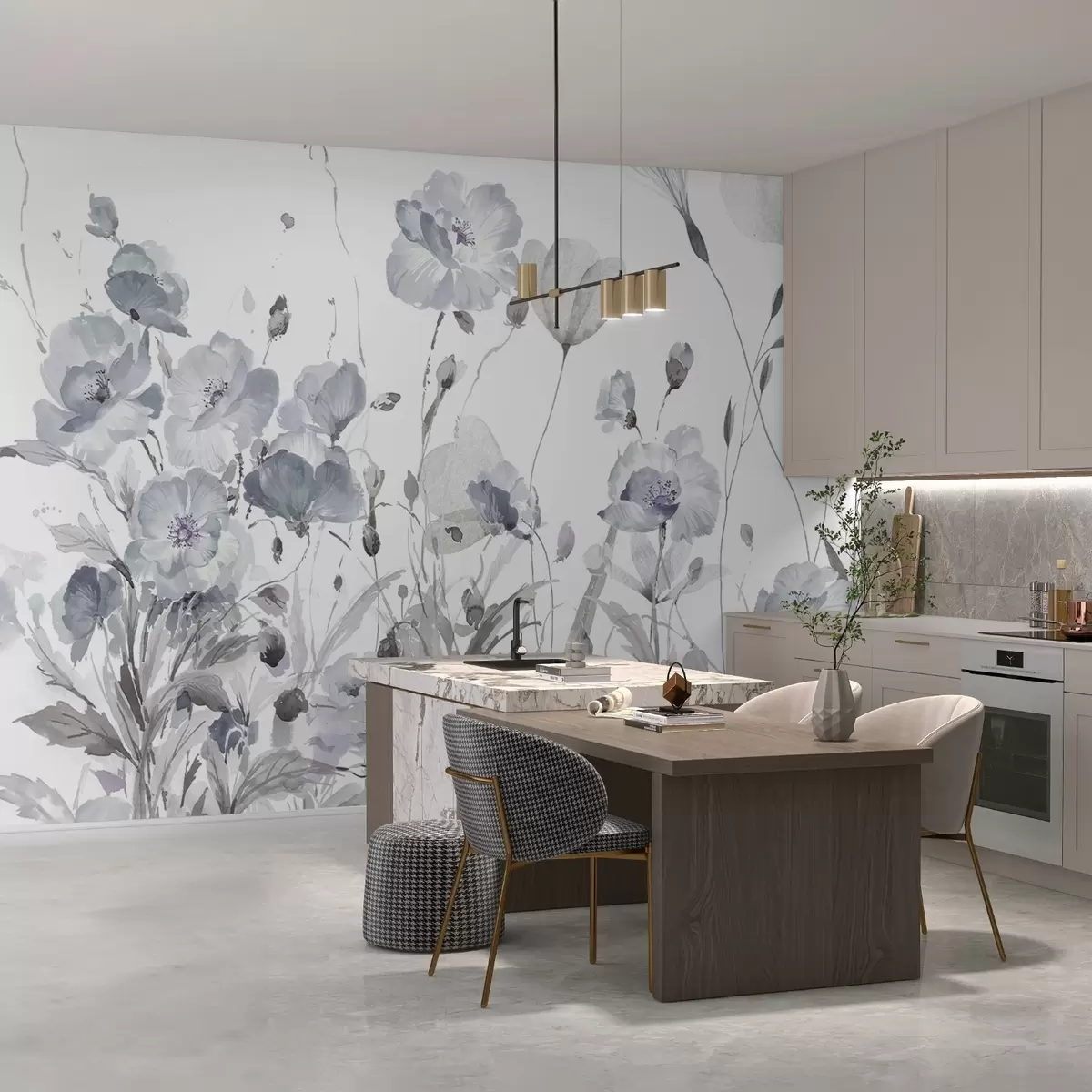 Fototapet En akvarelldans av blommor på en vit duk w03256v2