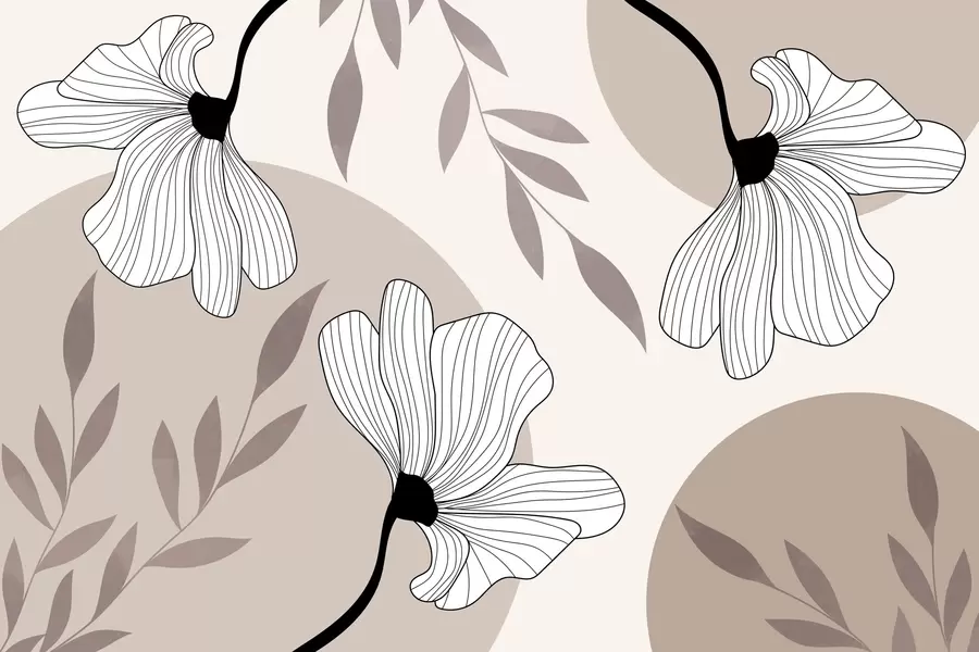 Fototapet Abstraktion med blommor och blad i beige toner w03328