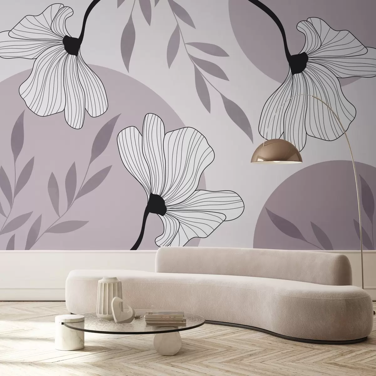 Fototapet Abstraktion med blommor och blad i rosa toner w03328v2