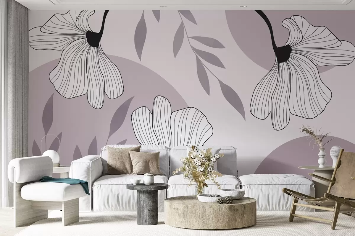 Fototapet Abstraktion med blommor och blad i rosa toner w03328v2