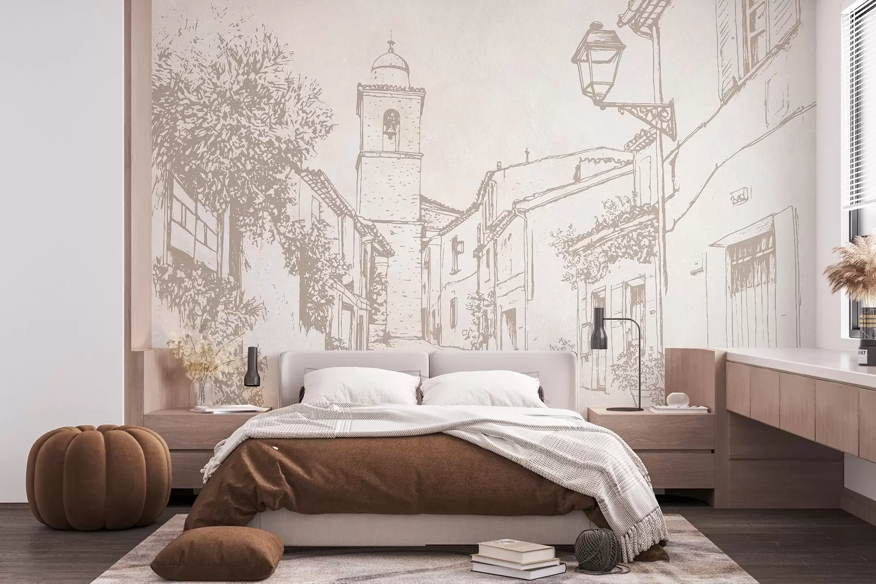 Fototapet Stadsgata, vacker arkitektur, byggnader, Medelhavet, beige färger w03346