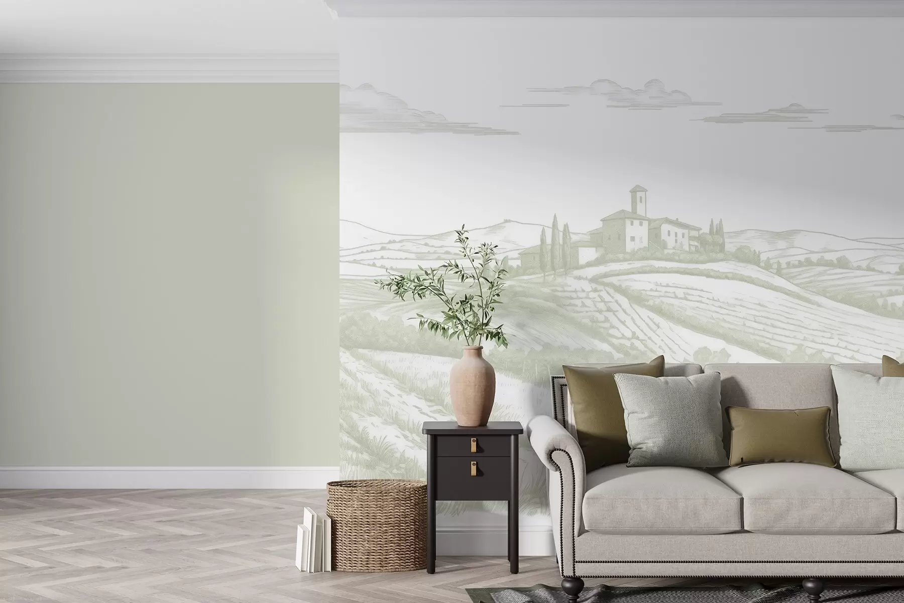 Fototapet Toscana landskap, Italien, vingårdar, natur, gammalt slott, gröna färger w03349v2