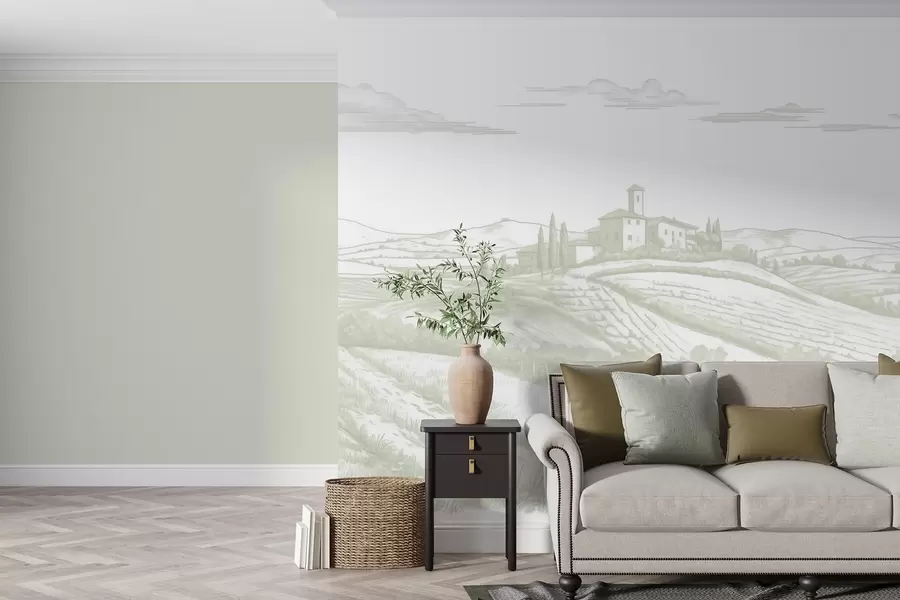 Fototapet Toscana landskap, Italien, vingårdar, natur, gammalt slott, gröna färger w03349v2