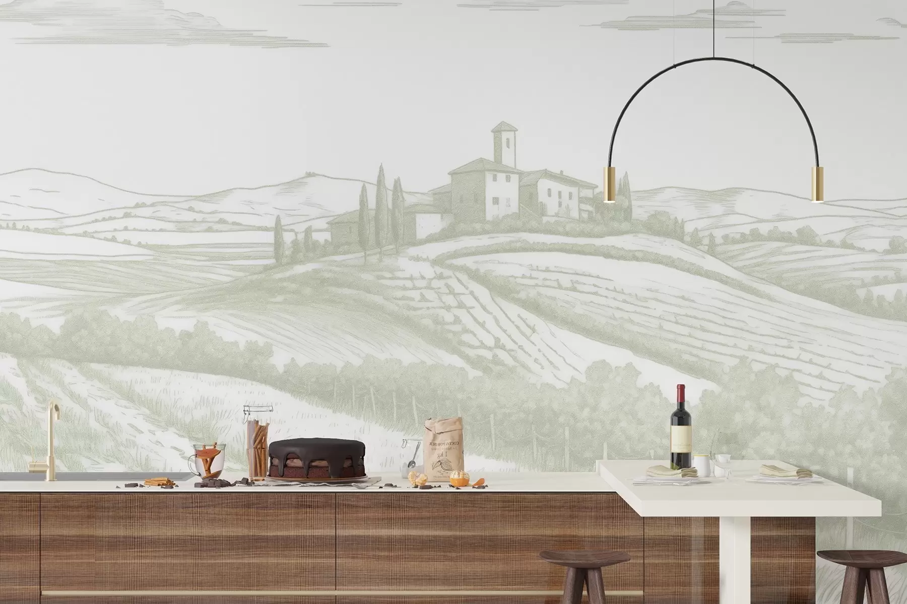 Fototapet Toscana landskap, Italien, vingårdar, natur, gammalt slott, gröna färger w03349v2