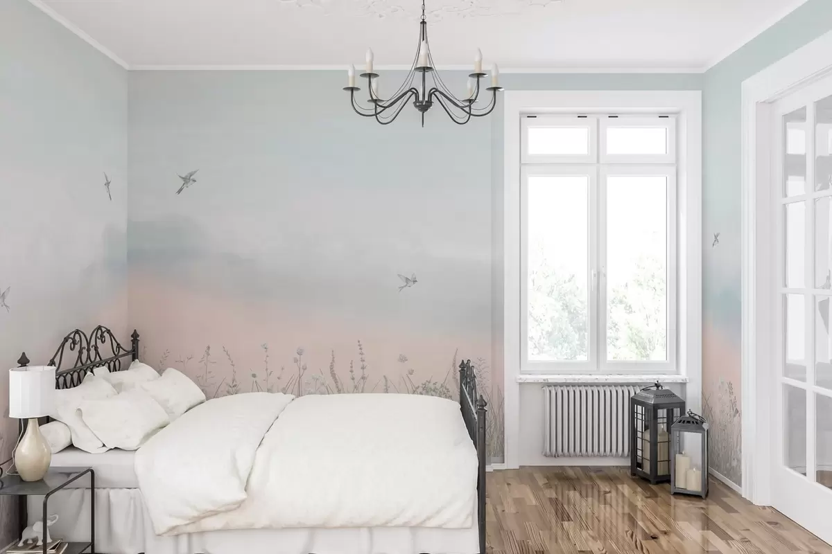 Fototapet Vilda blommor och disig himmel w03391