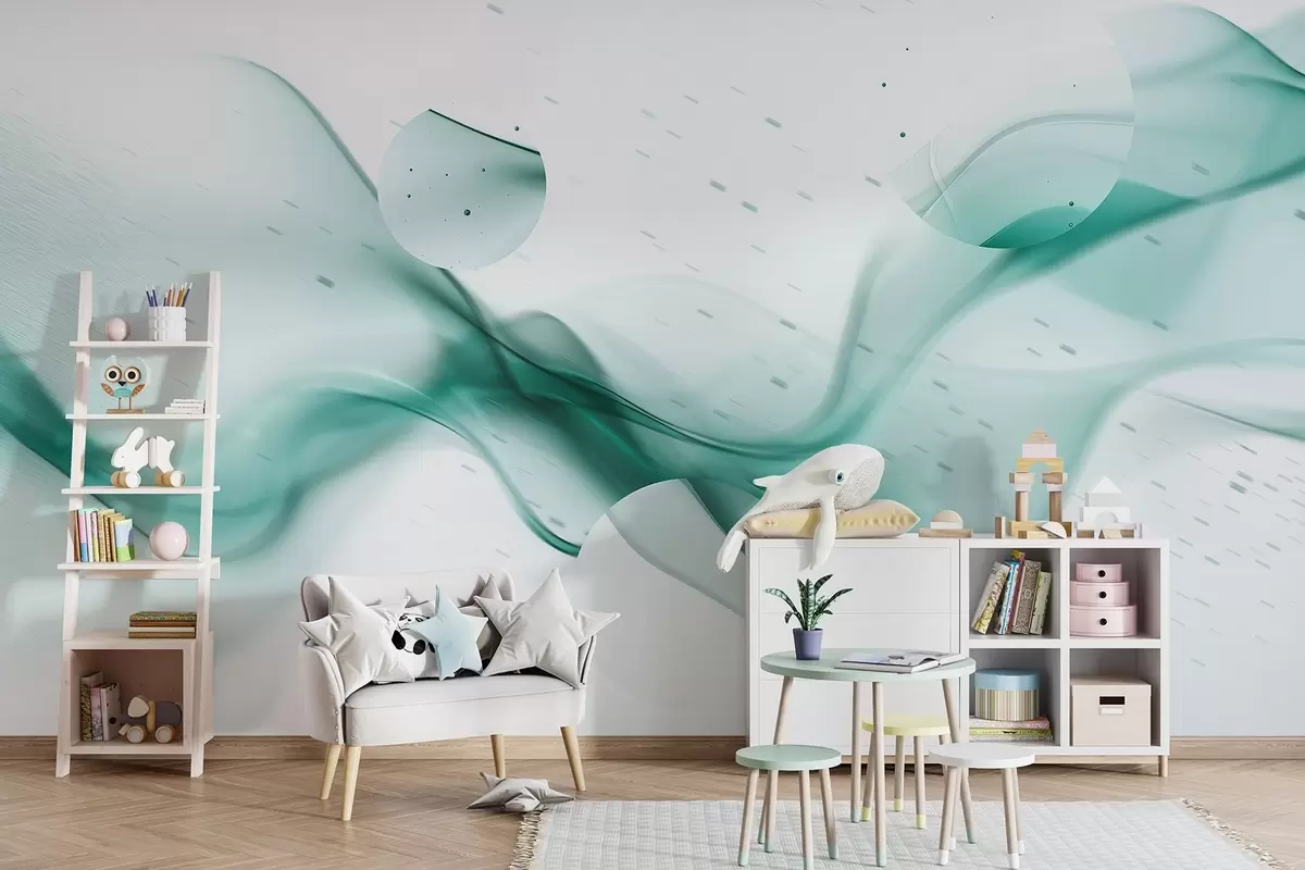 Fototapet Geometriska vågor abstraktion, suddig stil, gradient, akvamarinfärger w03404v2