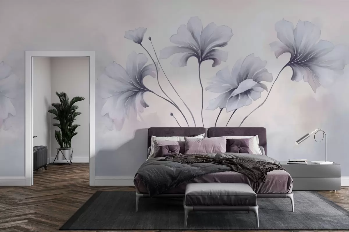 Fototapet Trendiga blommor på en dimmig bakgrund w03438