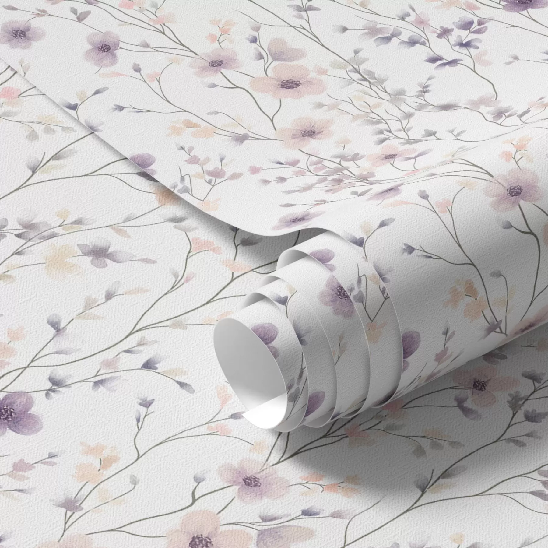 Fototapet Små vildblommor med tunna stjälkar mot ljus bakgrund a00003