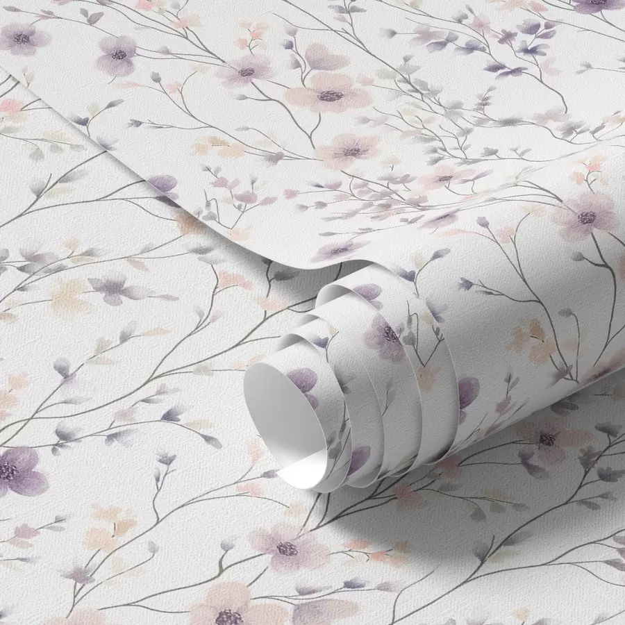 Fototapet Små vildblommor med tunna stjälkar mot ljus bakgrund a00003