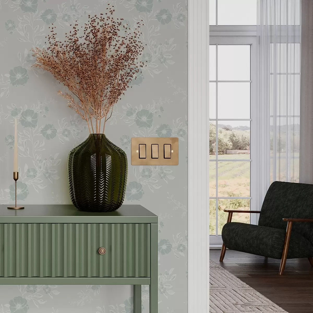 Bakgrund Blommor med ljusa blad på blå bakgrund a00006v2