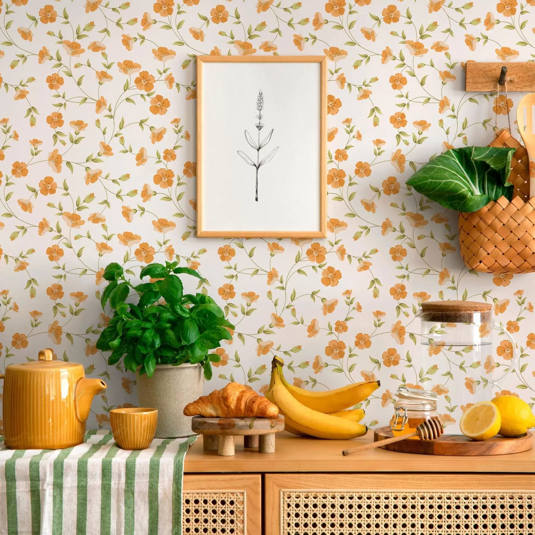 Fototapet Orange blommor på vit bakgrund a00015