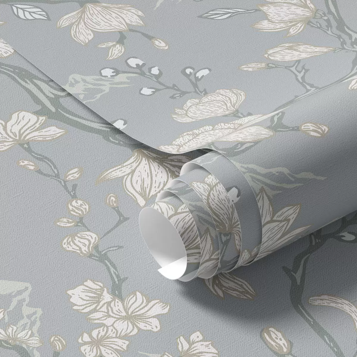 Bakgrund Vita blommor på grenar och berg på en blå bakgrund a00021