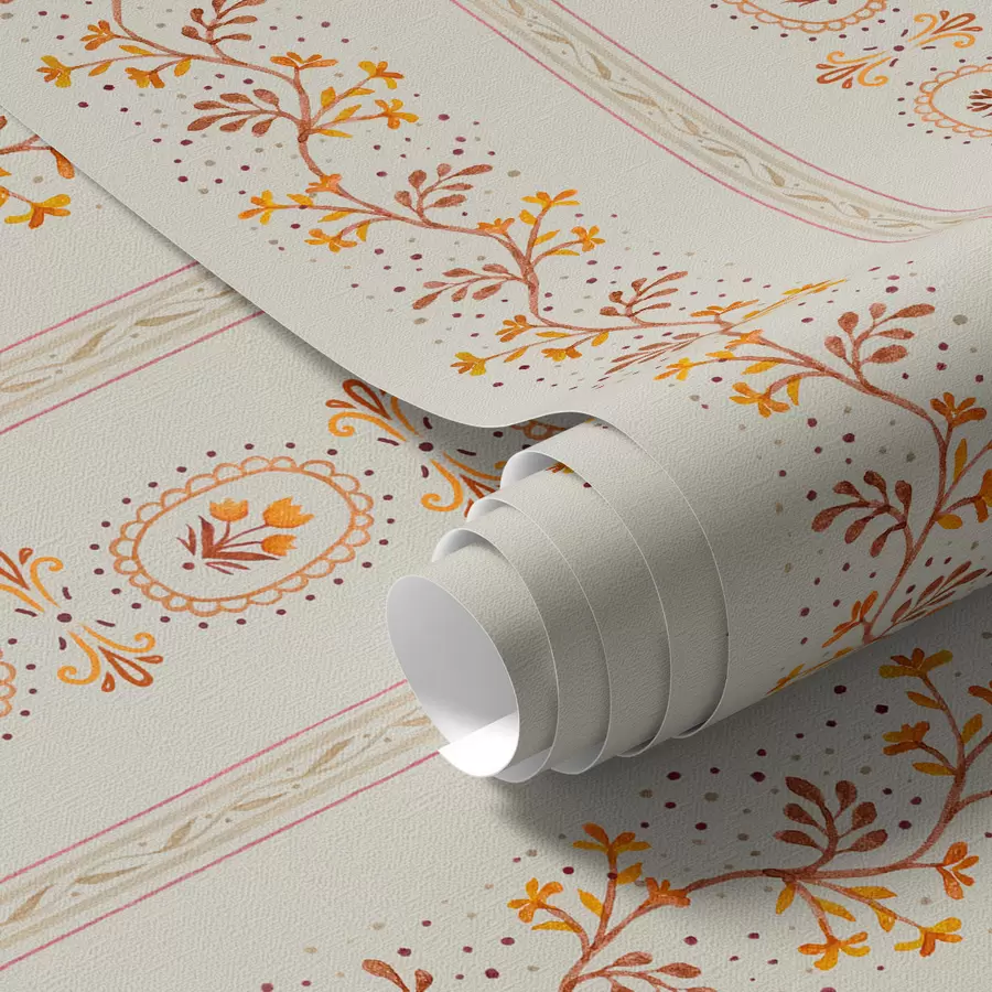 Fototapet Delikat geometriskt ornament med blommor och växter a00031