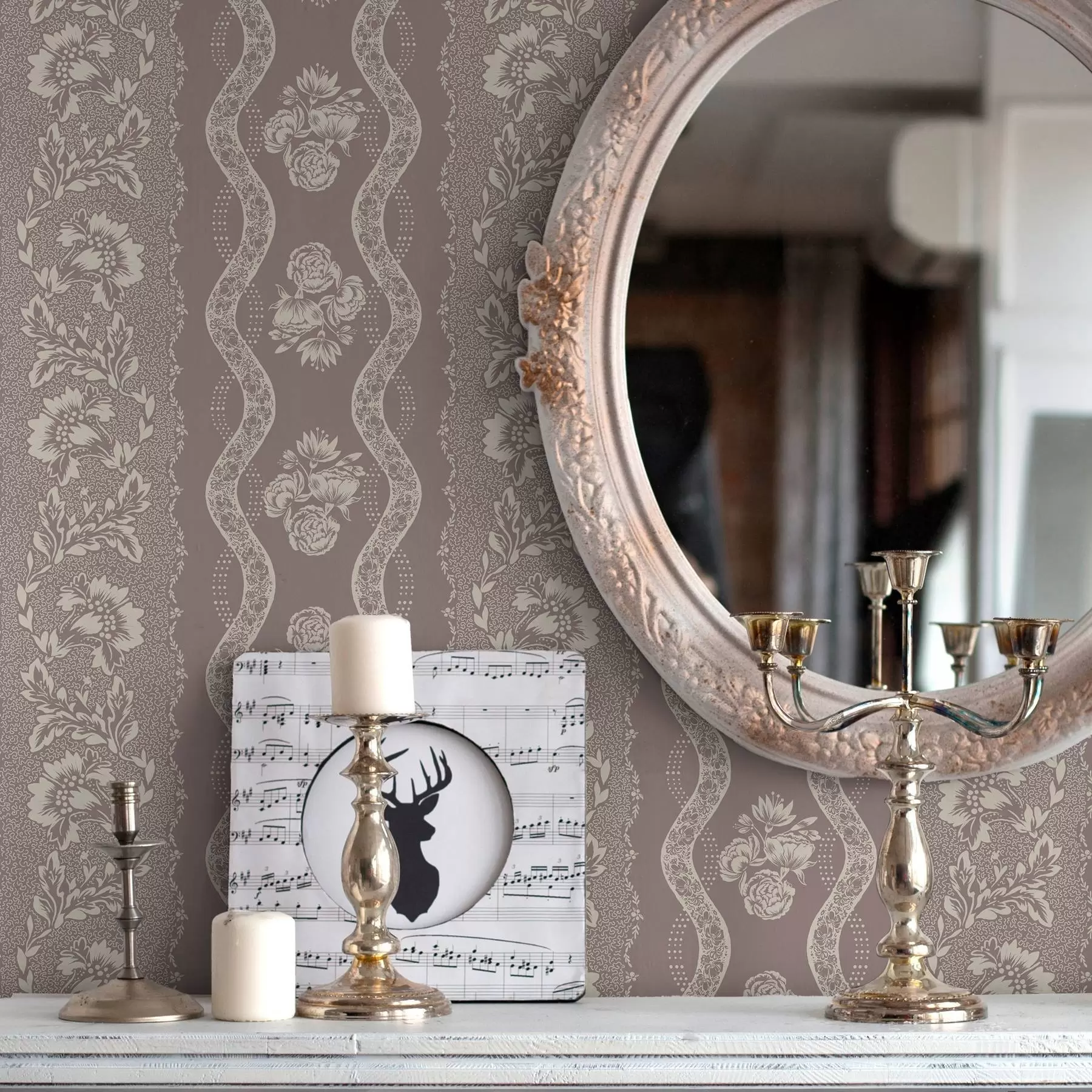 Fototapet Mjukt geometriskt ornament med blommor och böjda linjer a00033