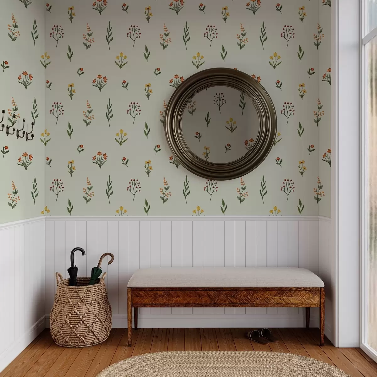 Bakgrund Minimalistiska blommor på ljusgrön bakgrund a00037