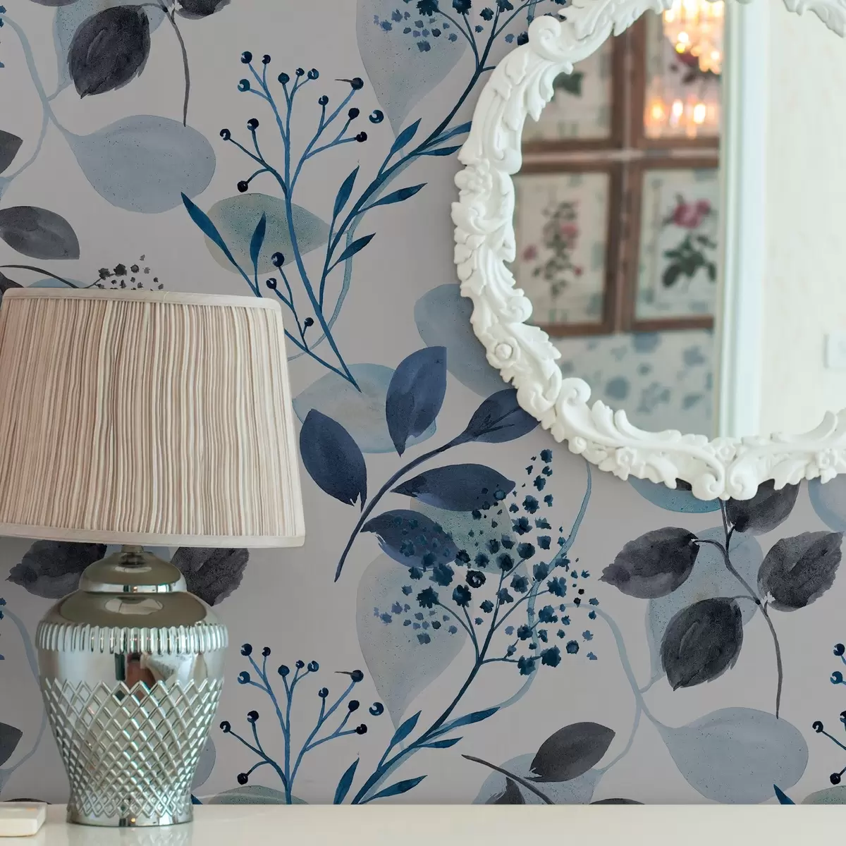 Bakgrund Höstlöv i akvarellstil i blå toner a00048v2