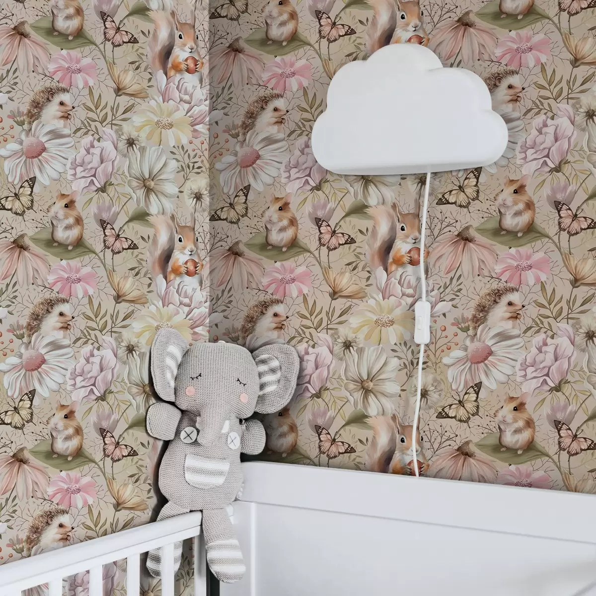 Bakgrund Söt igelkott, ekorre, hamster och fjärilar med blommor i pastellfärger a00051