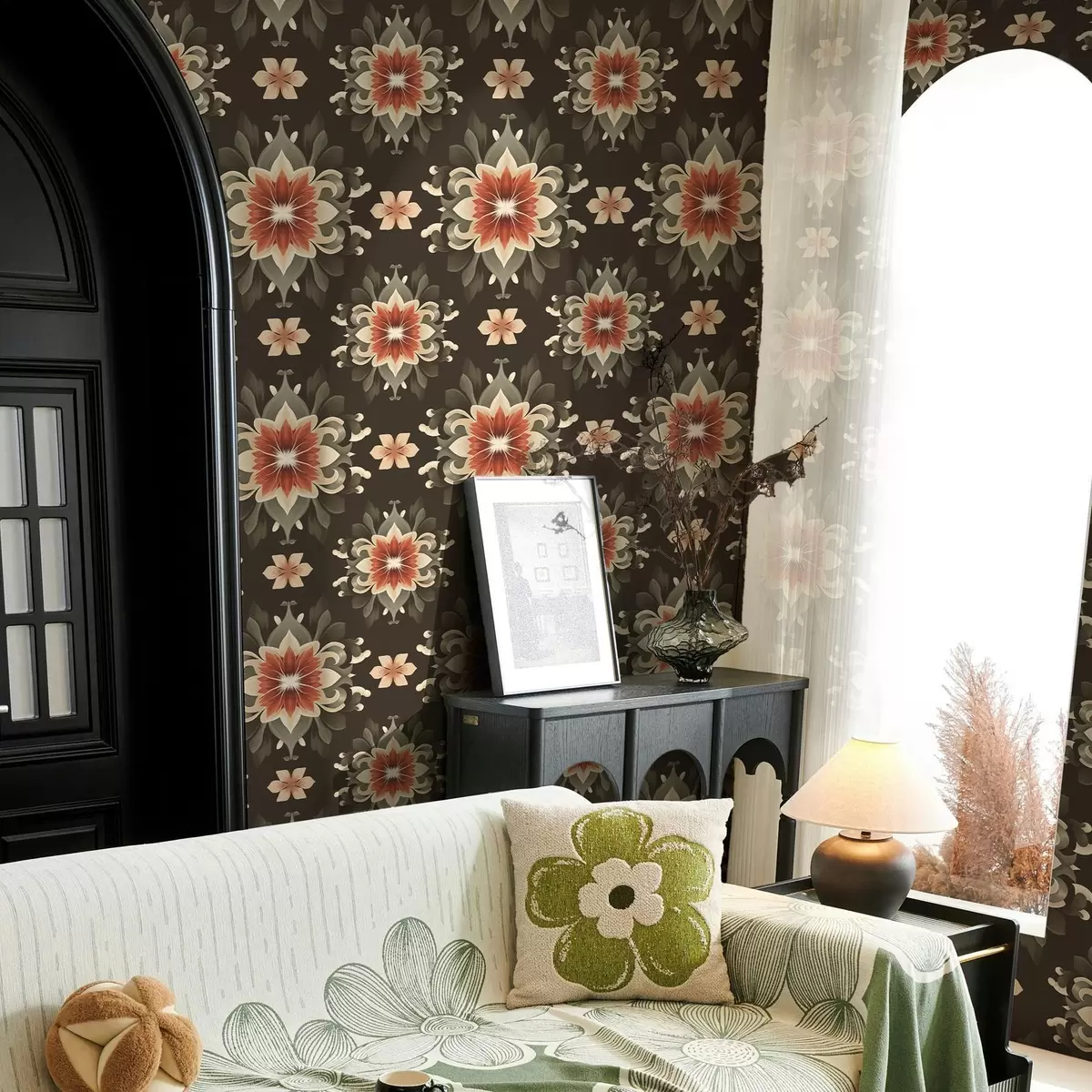 Bakgrund Abstrakt blommönster på mörk bakgrund a00069