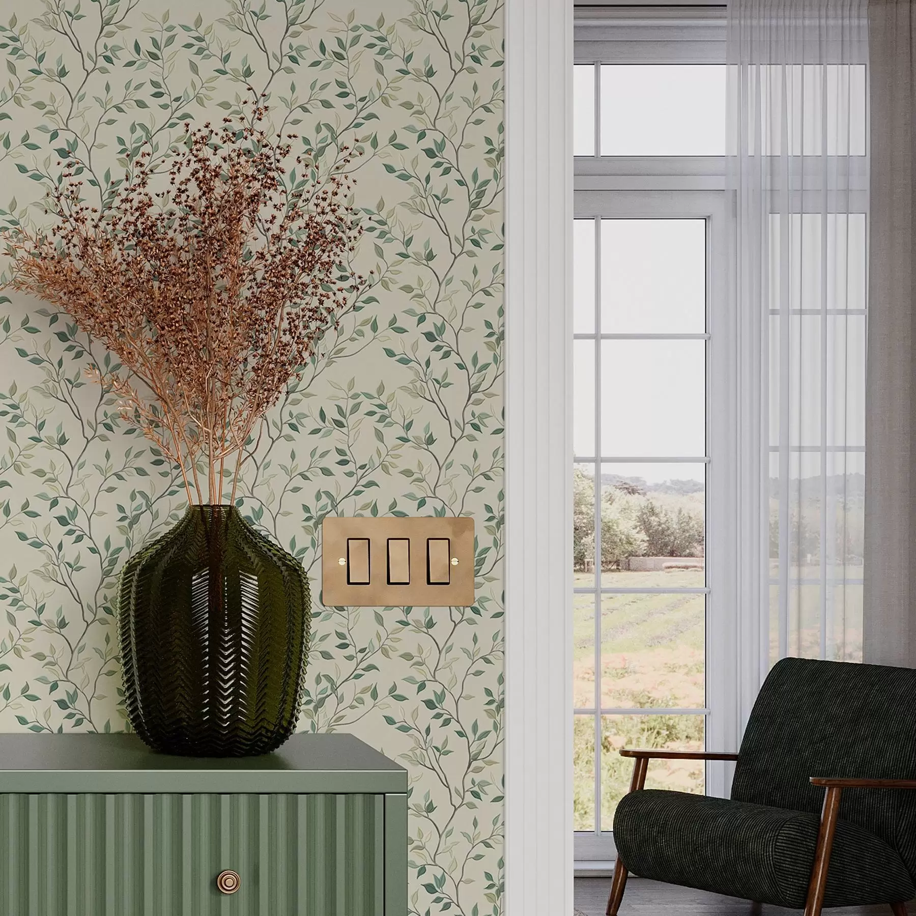 Fototapet Mjukt vridna kvistar med blad a00071