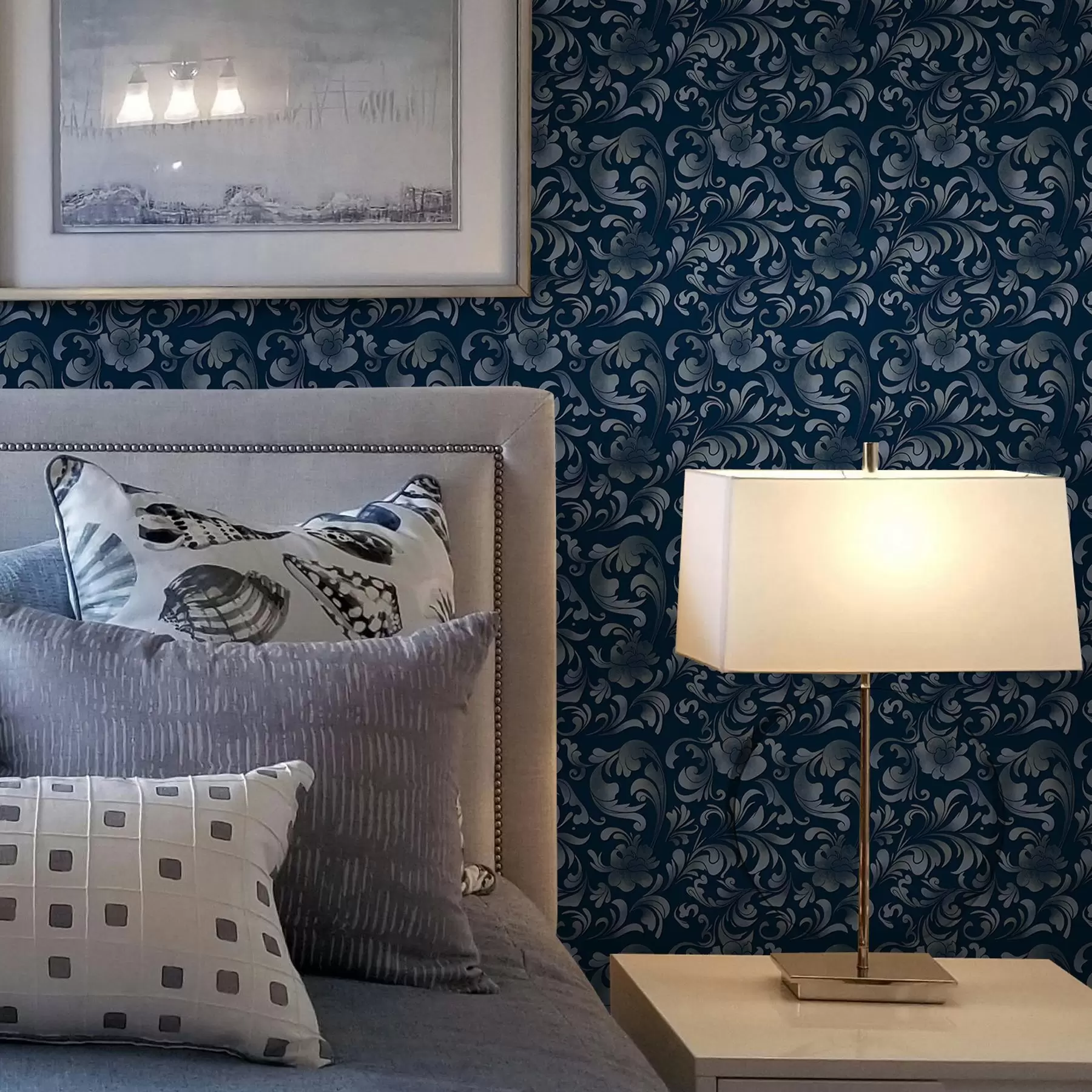 Fototapet Ljusa mönster på blå bakgrund a00084v1