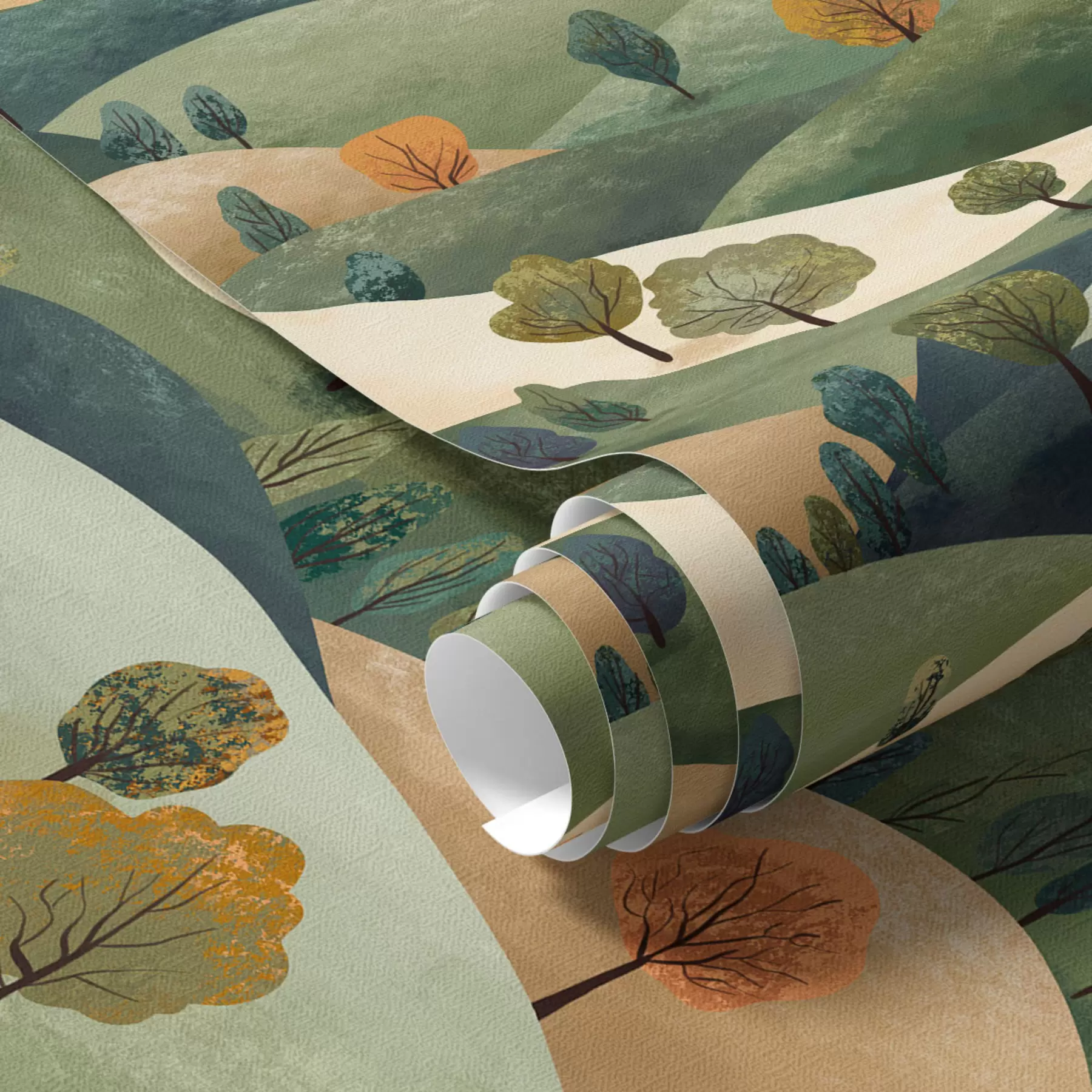 Fototapet Roliga kullar med träd a00091