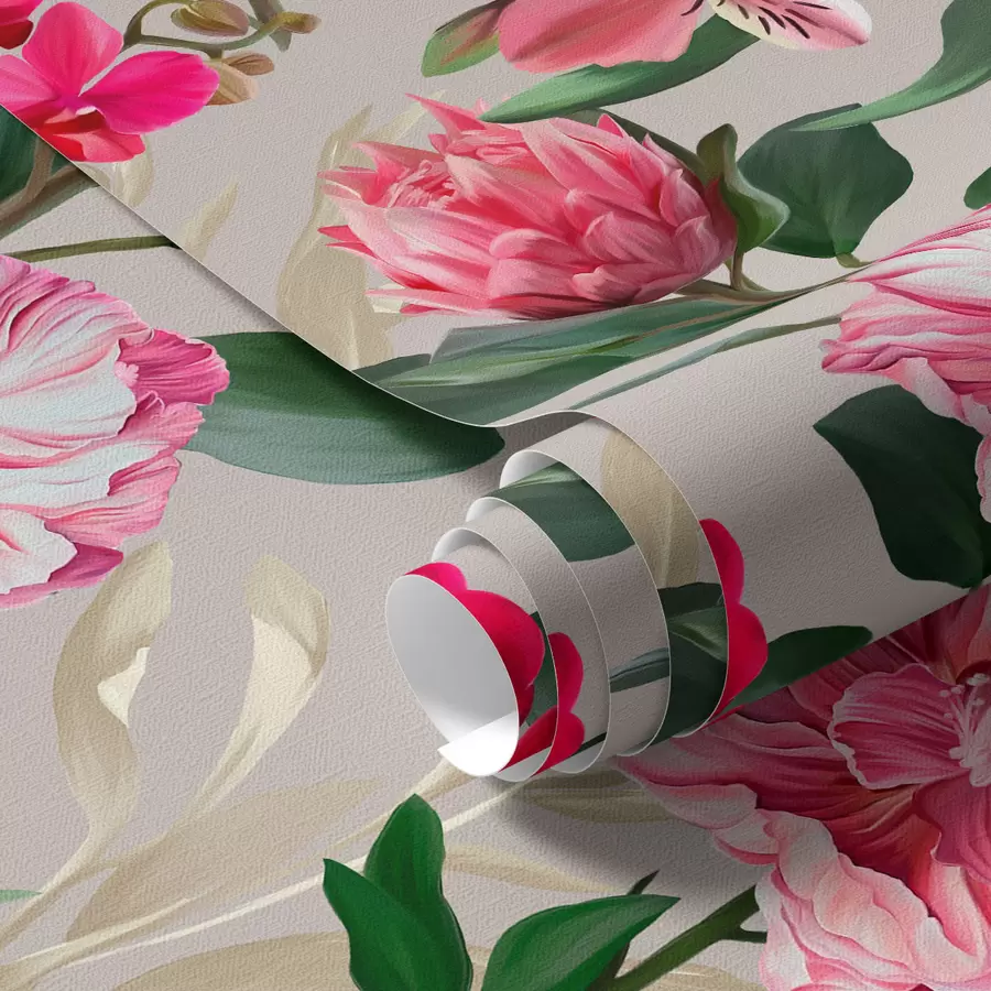 Fototapet Fina rosa blommor på ljus bakgrund a00094