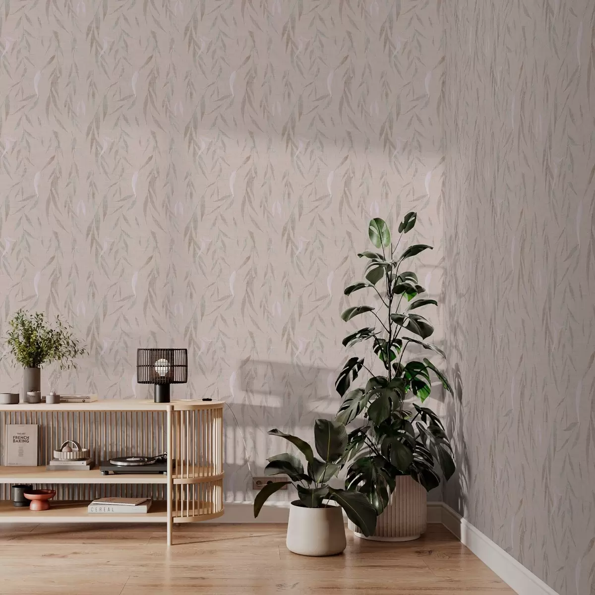 Bakgrund Hängande grenar med blad på beige bakgrund a00095v1