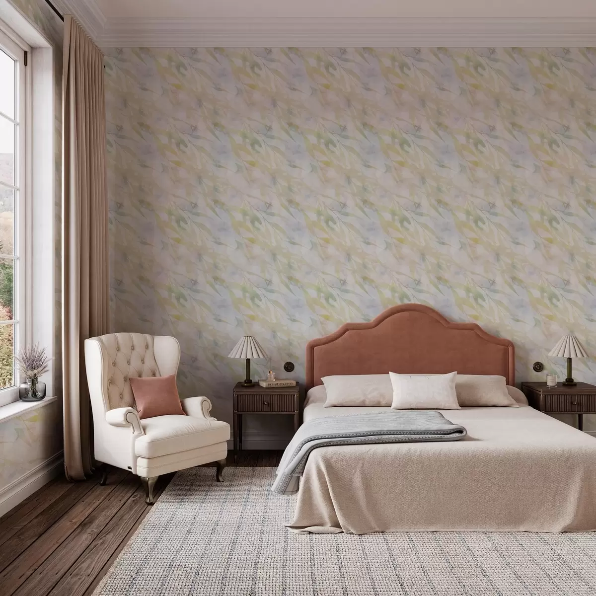 Bakgrund Gulgröna grenar med löv i vinden a00097