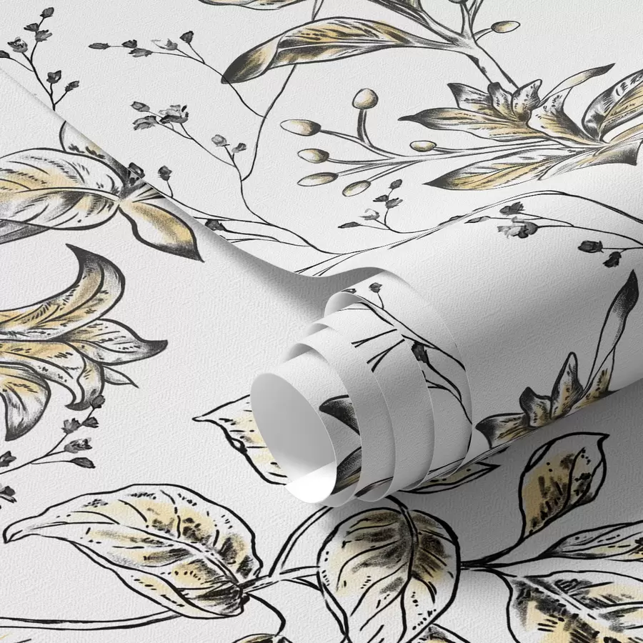 Fototapet Grenar med gula blad på vit bakgrund a00098