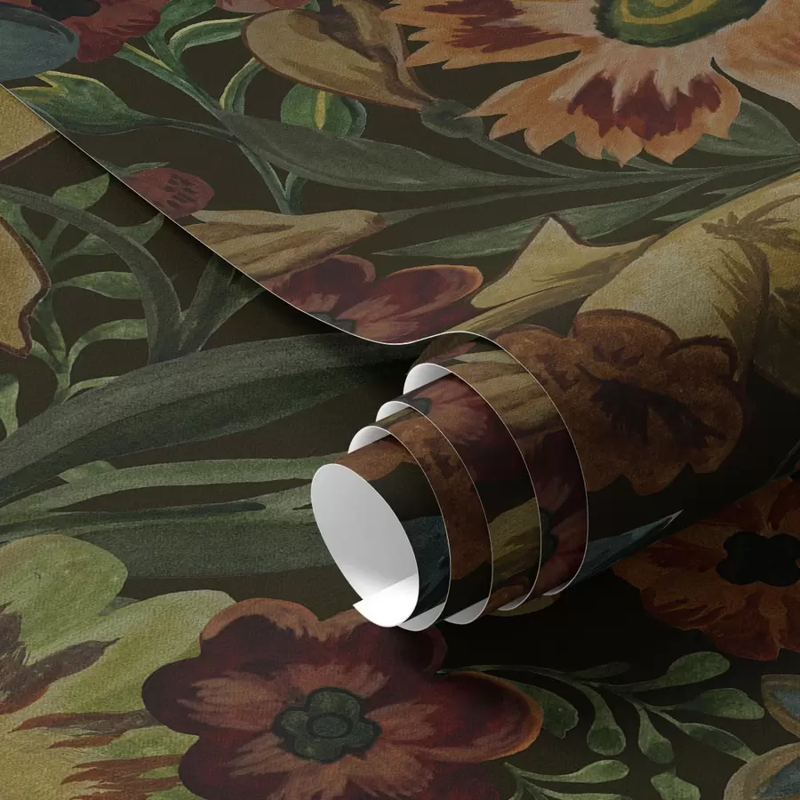 Fototapet Mörka blommor och blad på mörk bakgrund a00100