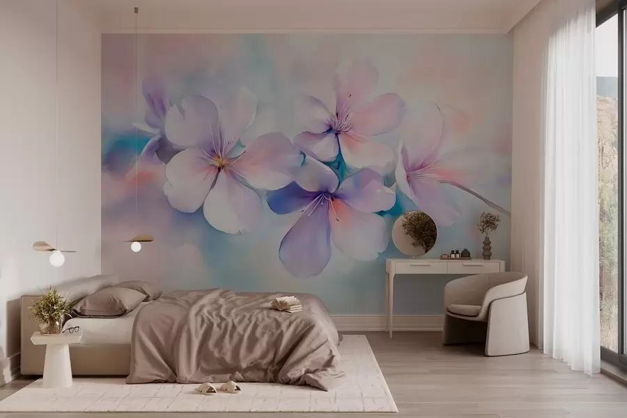 Fototapet Delikat gren med blommor i akvarellstil w03450